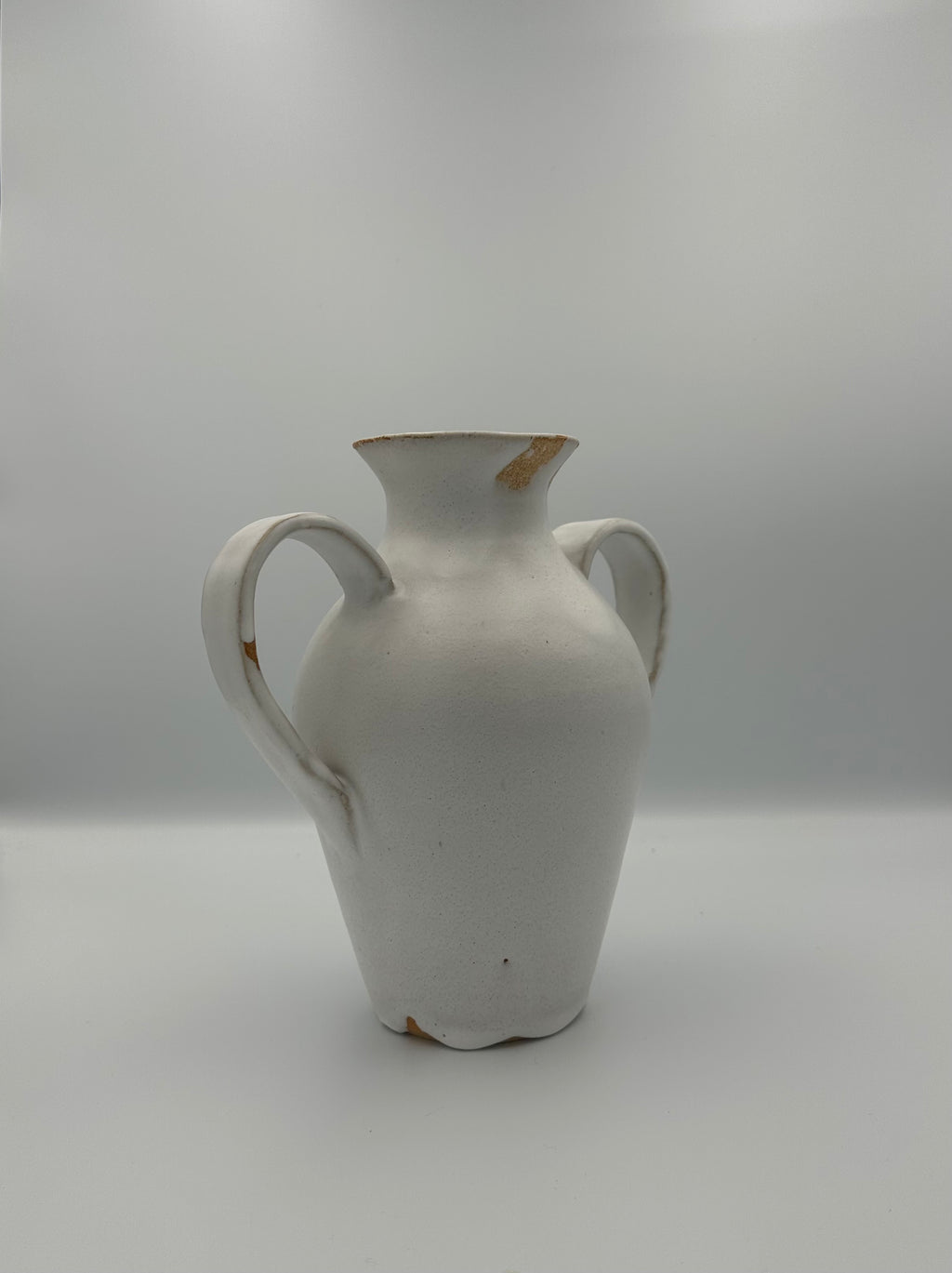 Handled Bulbous Vase - Speckled White